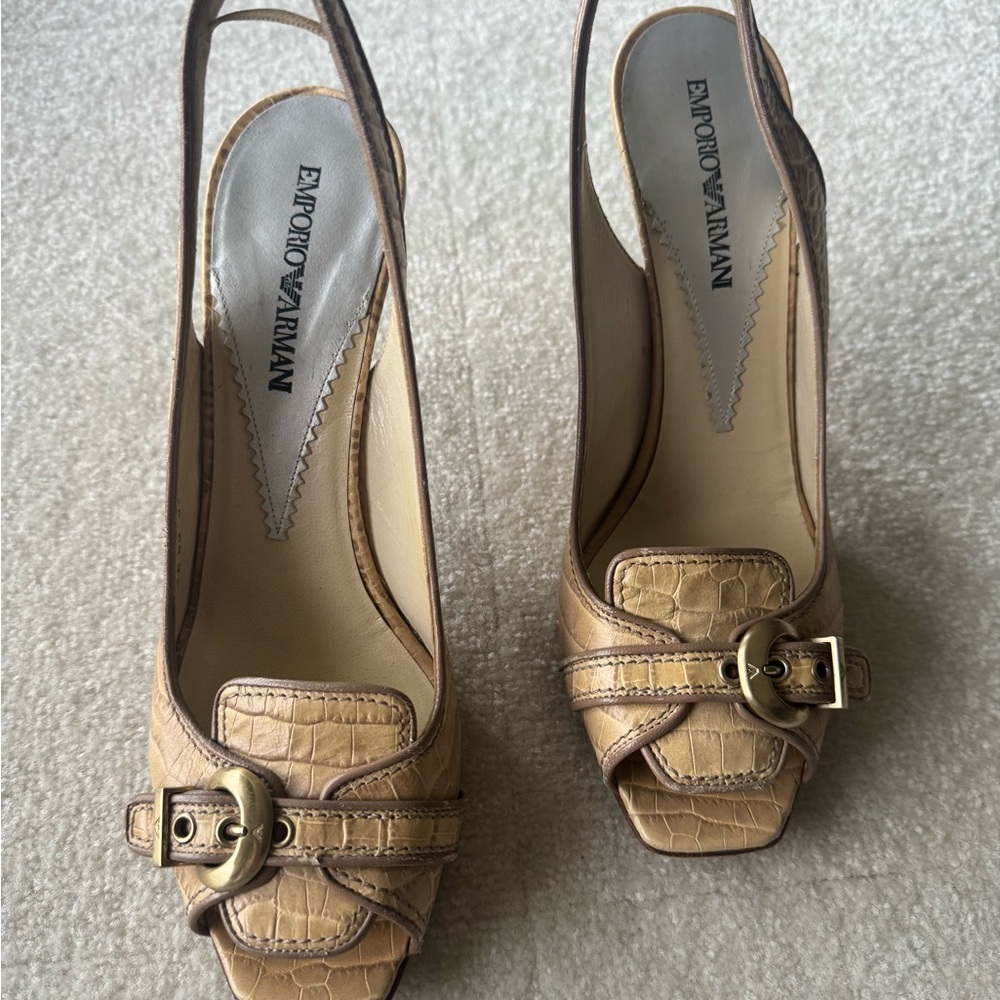 Emporio Armani Croc-Embossed Tan Heels